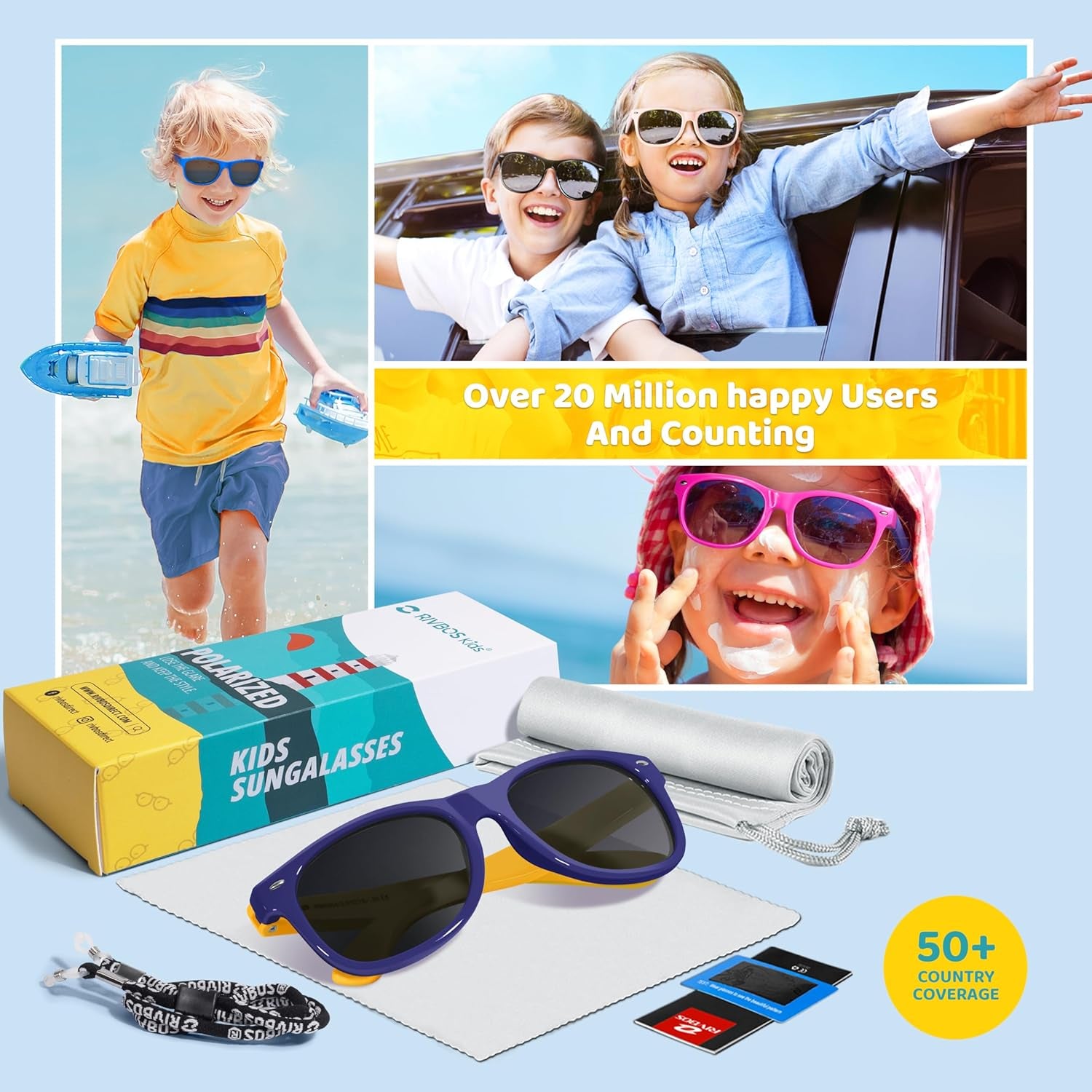 Kids Sunglasses Polarized UV Protection Flexible Rubber Glasses Shades with Strap for Boys Girls RBK004