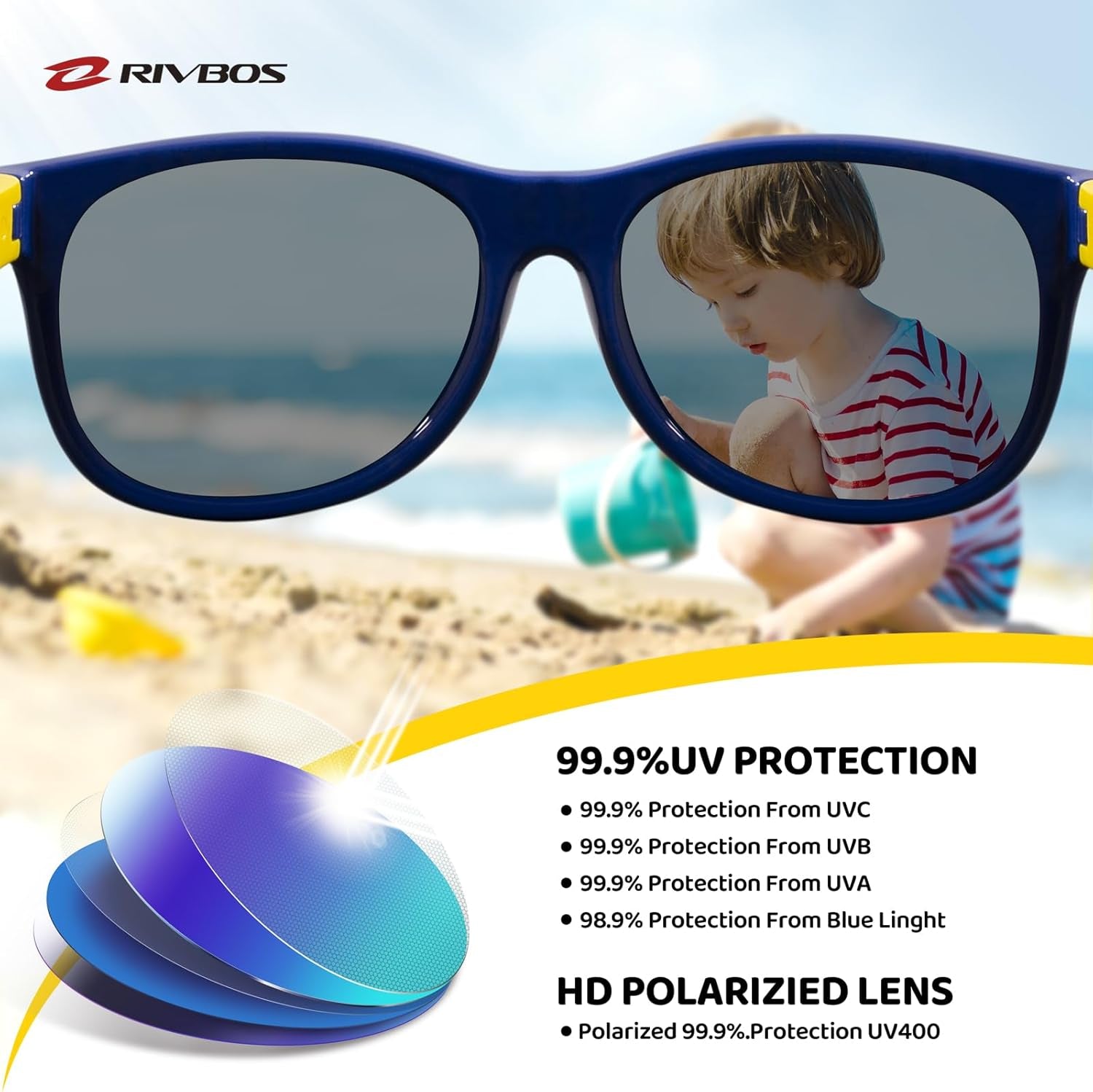 Kids Sunglasses Polarized UV Protection Flexible Rubber Glasses Shades with Strap for Boys Girls RBK004
