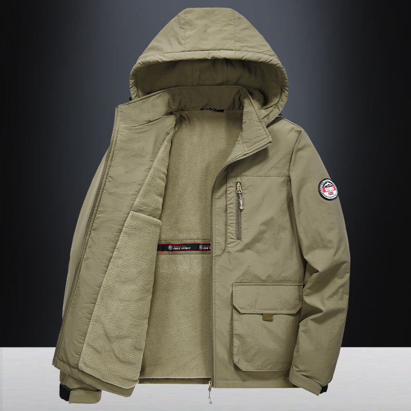 Fall Winter Men Loose Plus Size Outdoor Sports Windproof Hooded Cotton Jacket