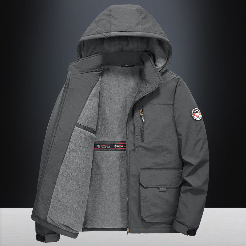Fall Winter Men Loose Plus Size Outdoor Sports Windproof Hooded Cotton Jacket