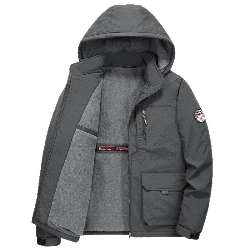 Fall Winter Men Loose Plus Size Outdoor Sports Windproof Hooded Cotton Jacket