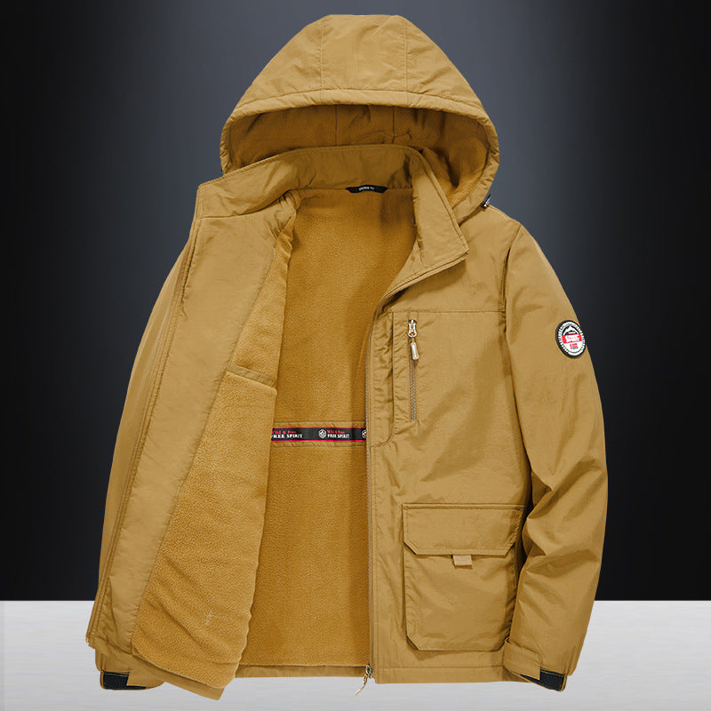 Fall Winter Men Loose Plus Size Outdoor Sports Windproof Hooded Cotton Jacket
