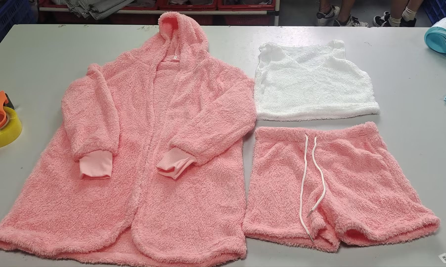 3pcs Womens Clothing Long Sleeve Crop Tank Top And Drawstring Shorts Set