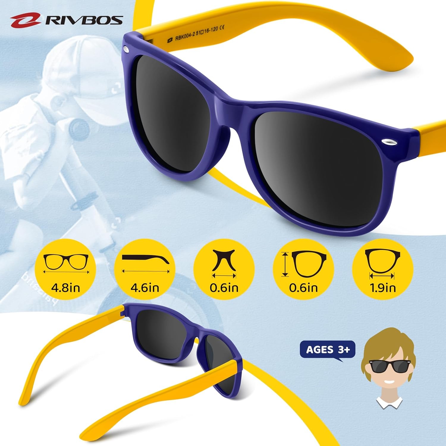 Kids Sunglasses Polarized UV Protection Flexible Rubber Glasses Shades with Strap for Boys Girls RBK004