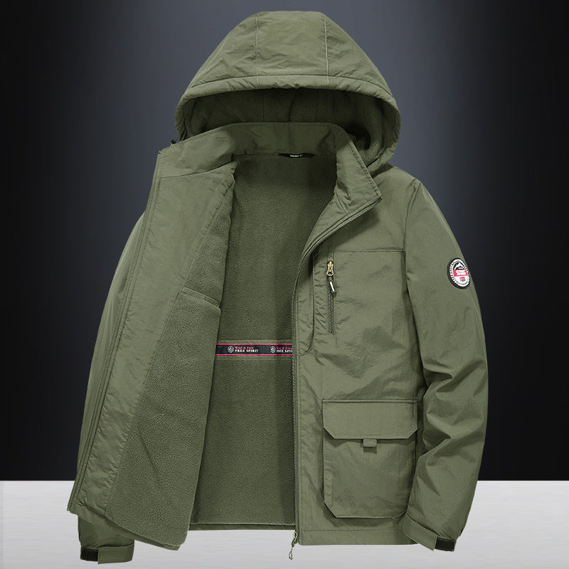 Fall Winter Men Loose Plus Size Outdoor Sports Windproof Hooded Cotton Jacket