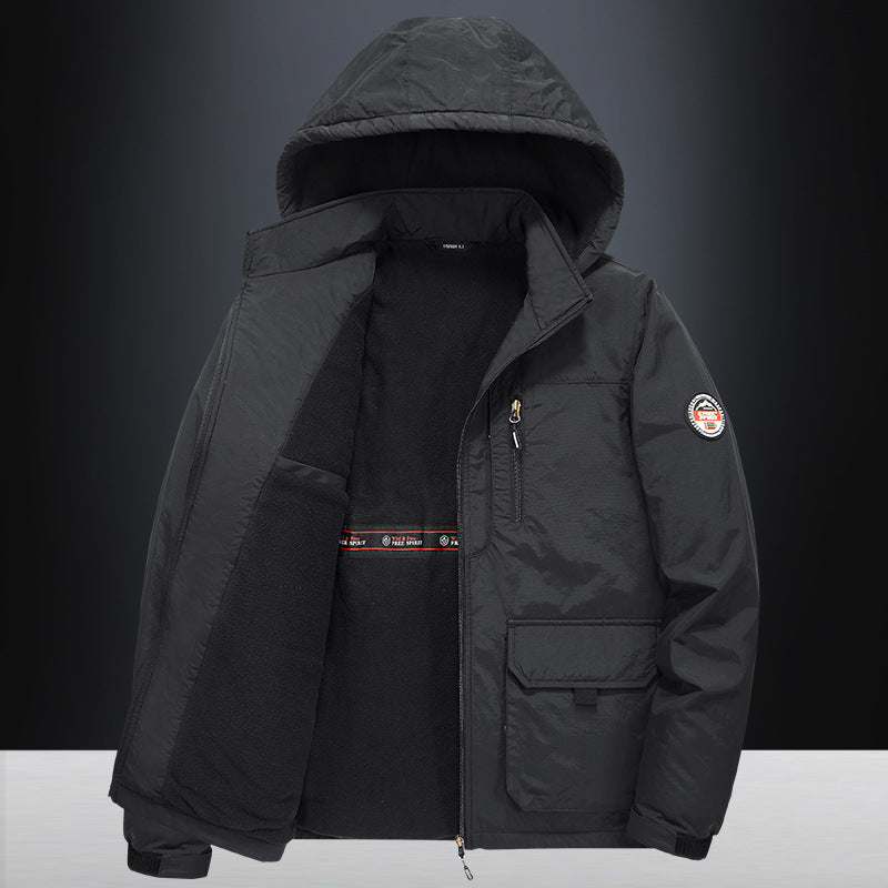 Fall Winter Men Loose Plus Size Outdoor Sports Windproof Hooded Cotton Jacket