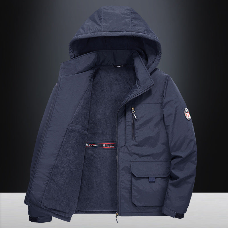 Fall Winter Men Loose Plus Size Outdoor Sports Windproof Hooded Cotton Jacket